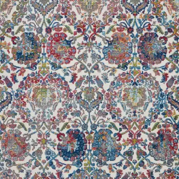 4' X 6' Ivory Blue and Red Floral Distressed Non Skid Area Rug