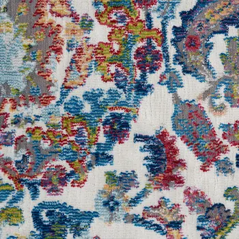 4' X 6' Ivory Blue and Red Floral Distressed Non Skid Area Rug