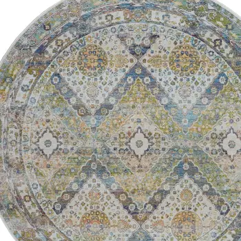 4' X 6' Ivory Blue and Red Floral Distressed Non Skid Area Rug