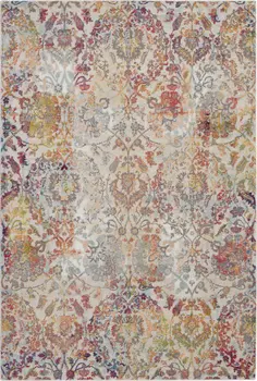 4' X 6' Ivory Gray and Orange Floral Distressed Non Skid Area Rug