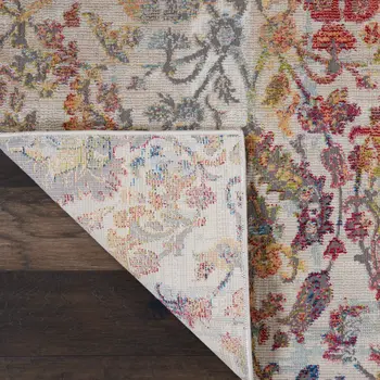 4' X 6' Ivory Gray and Orange Floral Distressed Non Skid Area Rug