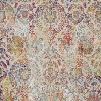 4' X 6' Ivory Gray and Orange Floral Distressed Non Skid Area Rug