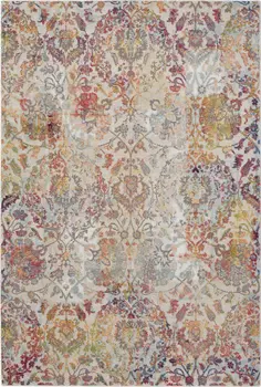 4' X 6' Ivory Gray and Orange Floral Distressed Non Skid Area Rug