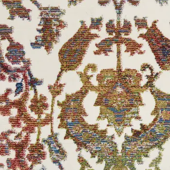 6' White and Golden Brown Floral Distressed Non Skid Runner Rug