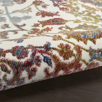 6' White and Golden Brown Floral Distressed Non Skid Runner Rug