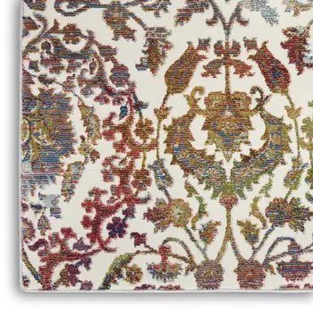 6' White and Golden Brown Floral Distressed Non Skid Runner Rug