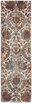 6' White and Golden Brown Floral Distressed Non Skid Runner Rug