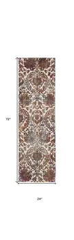 6' White and Golden Brown Floral Distressed Non Skid Runner Rug
