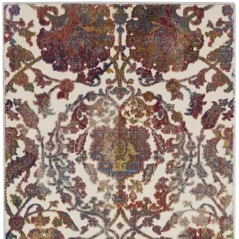 6' White and Golden Brown Floral Distressed Non Skid Runner Rug