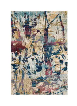 4' X 6' Cream Blue and Green Abstract Distressed Area Rug