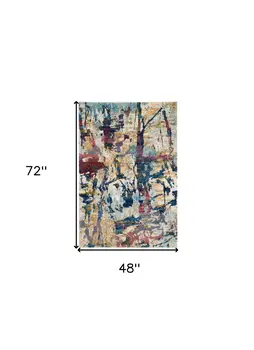 4' X 6' Cream Blue and Green Abstract Distressed Area Rug