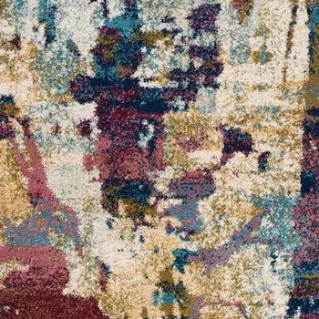 4' X 6' Cream Blue and Green Abstract Distressed Area Rug