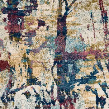4' X 6' Cream Blue and Green Abstract Distressed Area Rug