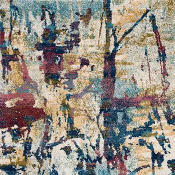 4' X 6' Cream Blue and Green Abstract Distressed Area Rug