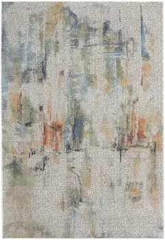4' X 6' Ivory Blue and Gray Abstract Distressed Non Skid Area Rug