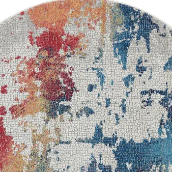 4' X 6' Ivory Blue and Gray Abstract Distressed Non Skid Area Rug