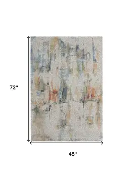 4' X 6' Ivory Blue and Gray Abstract Distressed Non Skid Area Rug