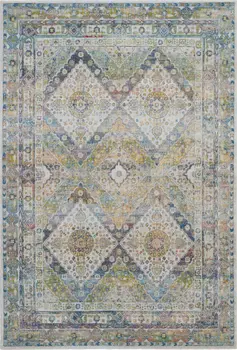 4' X 6' Ivory Blue and Green Floral Distressed Non Skid Area Rug