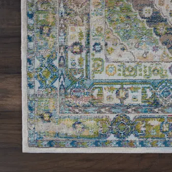 4' X 6' Ivory Blue and Green Floral Distressed Non Skid Area Rug
