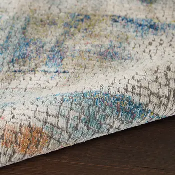 6' Ivory Blue and Gray Abstract Distressed Non Skid Round Rug