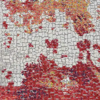 6' Ivory Red and Blue Abstract Distressed Non Skid Round Rug