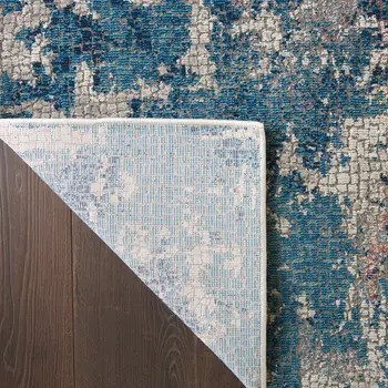 6' Ivory Blue and Orange Abstract Distressed Non Skid Runner Rug