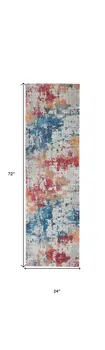 6' Ivory Blue and Orange Abstract Distressed Non Skid Runner Rug