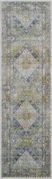 6' Ivory Blue and Green Floral Distressed Non Skid Runner Rug