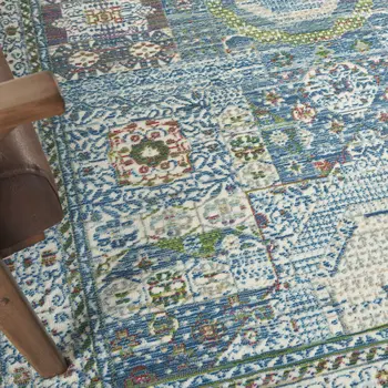 4' X 6' Ivory Blue and Green Oriental Distressed Non Skid Area Rug