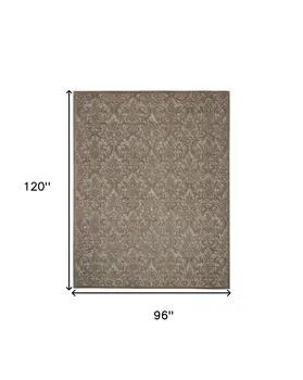 8' X 10' Gray and Brown Damask Distressed Area Rug