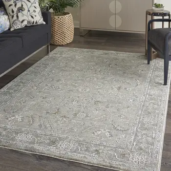 5' X 8' Beige and Gray Floral Power Loom Area Rug