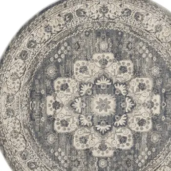 5' X 8' Beige and Gray Floral Medallion Power Loom Area Rug