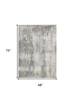 4' X 6' Gray Ivory and Light Blue Abstract Non Skid Area Rug