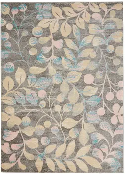 5' X 7' Beige Gray And Blue Tropical Floral Area Rug