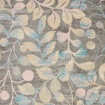6' X 9' Beige Gray And Blue Botanical Leaves Area Rug