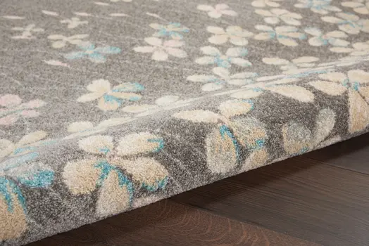 6' X 9' Beige And Gray Floral Area Rug