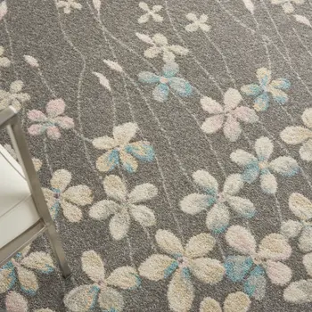 6' X 9' Beige And Gray Floral Area Rug