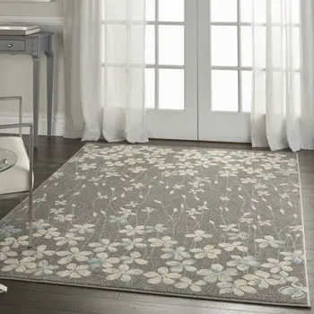 6' X 9' Beige And Gray Floral Area Rug