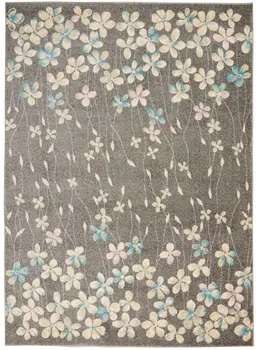 6' X 9' Beige And Gray Floral Area Rug