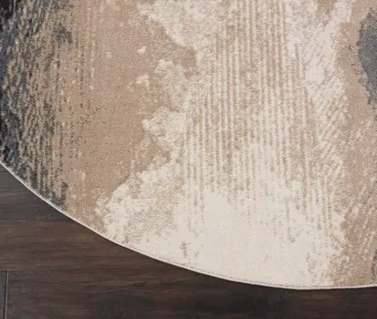 8' Gray Black and Beige Abstract Non Skid Round Rug
