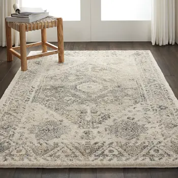 4' X 6' Cream and Gray Medallion Distressed Area Rug