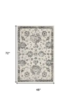 4' X 6' Cream and Gray Floral Medallion Distressed Area Rug