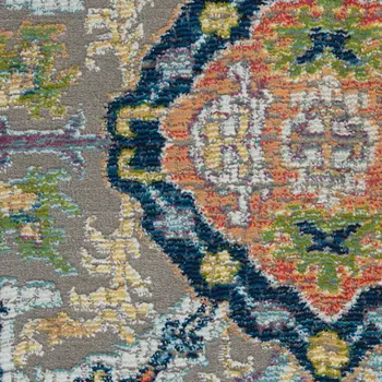4' X 6' Ivory Gray and Orange Floral Distressed Non Skid Area Rug