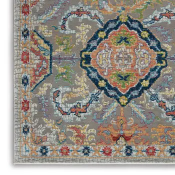 4' X 6' Ivory Gray and Orange Floral Distressed Non Skid Area Rug