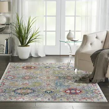 4' X 6' Ivory Gray and Orange Floral Distressed Non Skid Area Rug