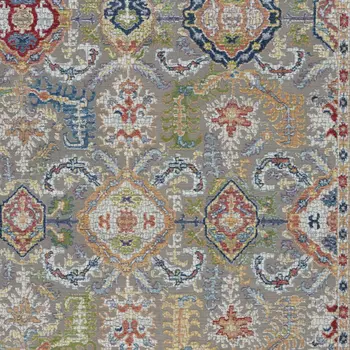 4' X 6' Ivory Gray and Orange Floral Distressed Non Skid Area Rug