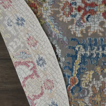 6' Blue Gray and Green Floral Distressed Non Skid Round Rug