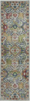 6' Ivory Gray and Orange Floral Distressed Non Skid Runner Rug