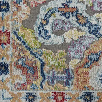 6' Ivory Gray and Orange Floral Distressed Non Skid Runner Rug