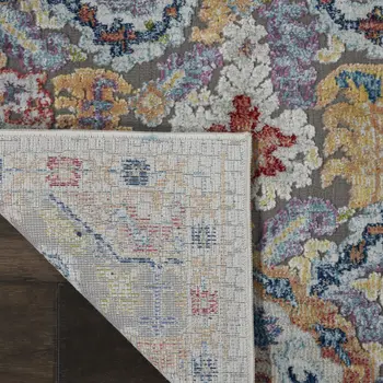 6' Ivory Gray and Orange Floral Distressed Non Skid Runner Rug